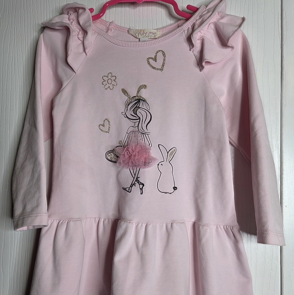 Truly Me Girls Pink Ruffle Sleeve Dress Stretch Cotton Toddler 3T Boutique